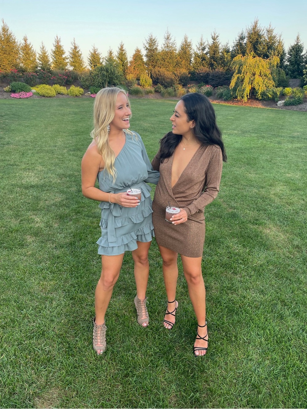 Blue Blush One shoulder ruffle dress